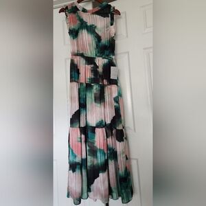 Socialite Pink and Green Pleated Maxi Dress